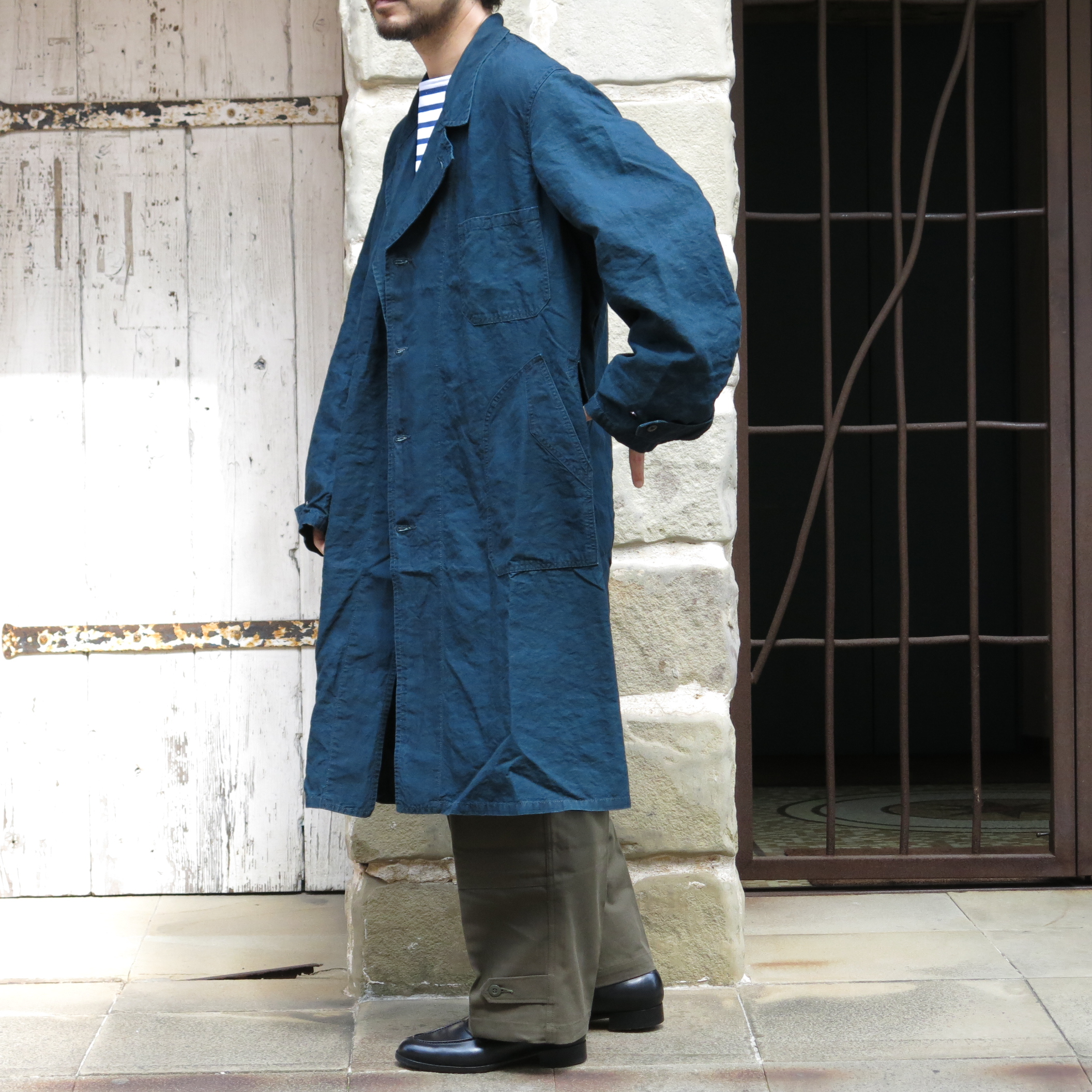 色移り有り Outil MANTEAU PUPILLIN BLACK INDIGO サイズ４